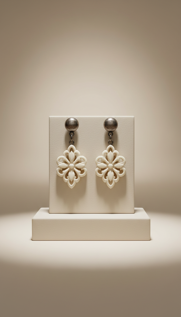 Ivory motif drop earrings