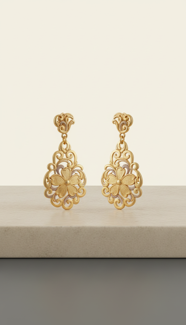 Gold Filigree Drop Earrings