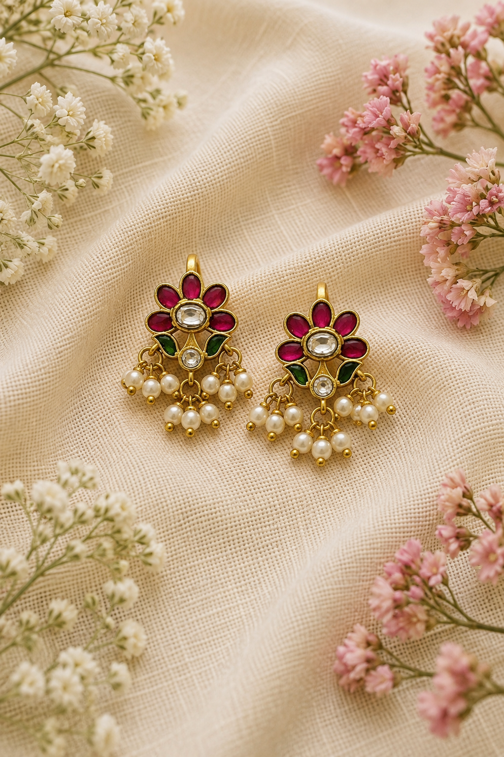 Jadav Kundhan - Lotus Ear ring
